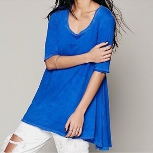 Free People Royal Blue Swing Shirt Tunic Top with Side Slits